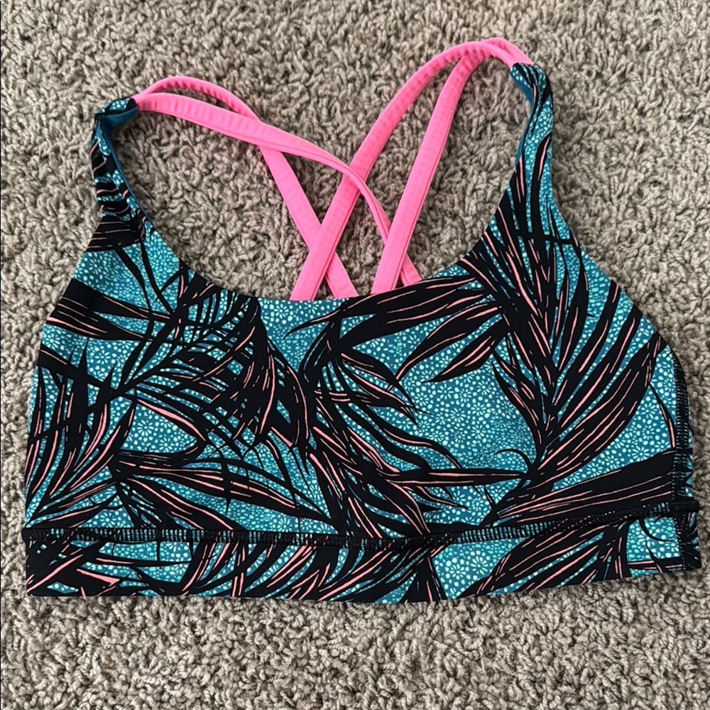 lululemon athletica Tropical Print Sports Bra - Teal and Pink - size 6